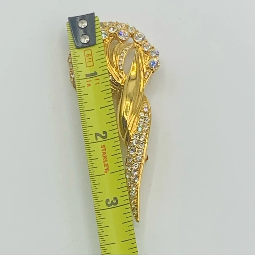Vintage Monet Gold Rhinestone Swirl Brooch Pin Abstract